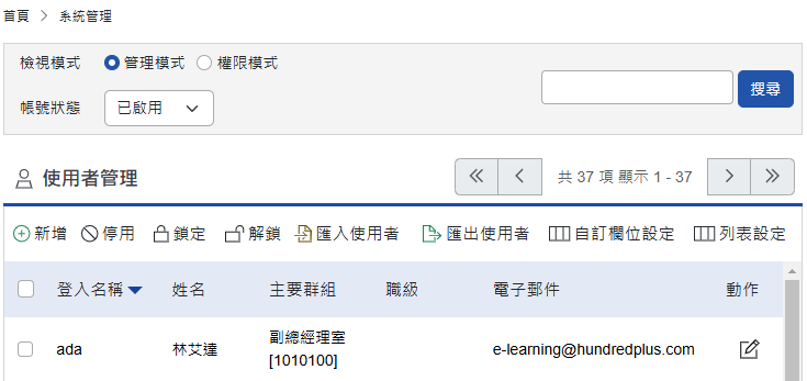 使用者管理頁面