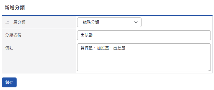新增編輯分類頁面