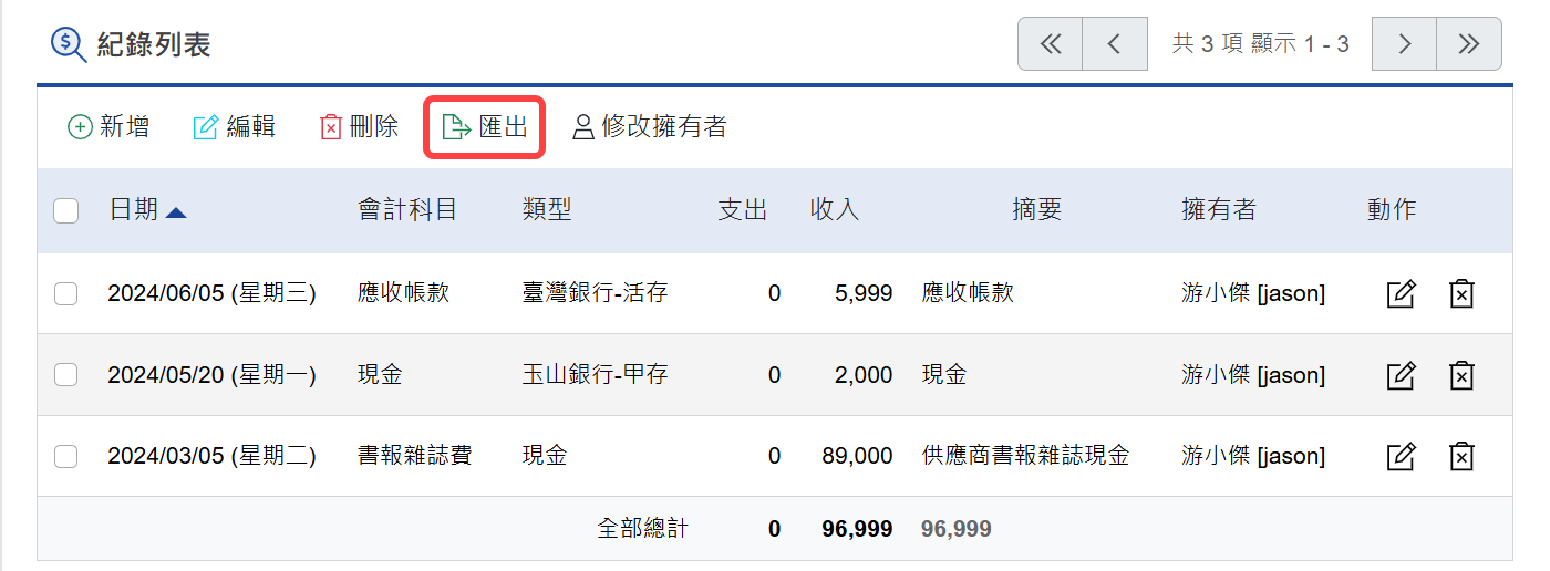 帳務管理 首頁