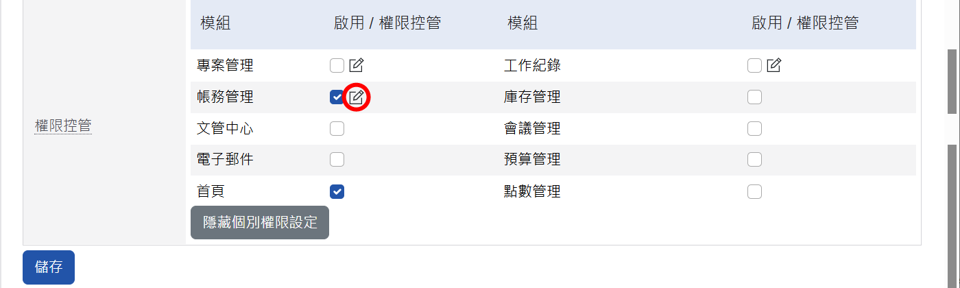 系統管理員-存取權限設定進入畫面