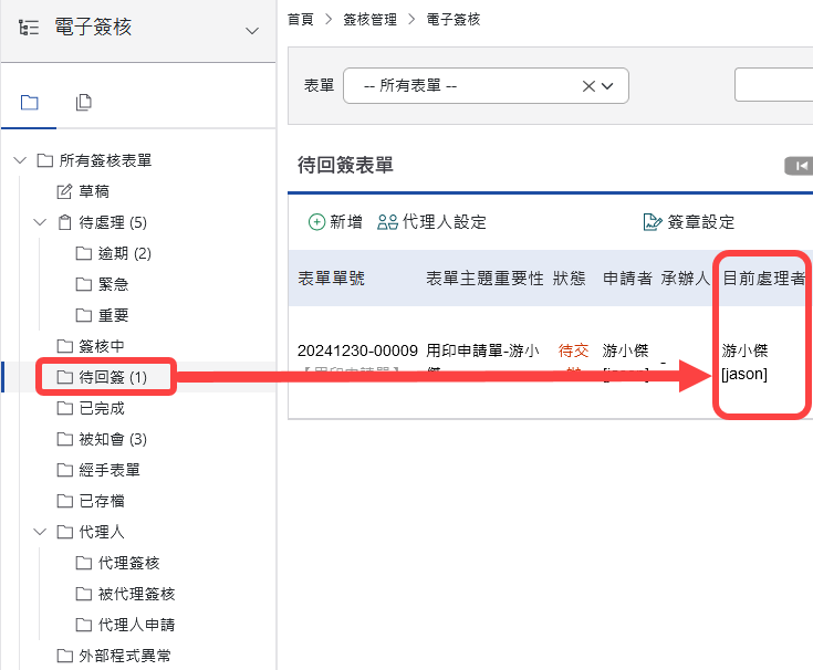 待回簽頁面