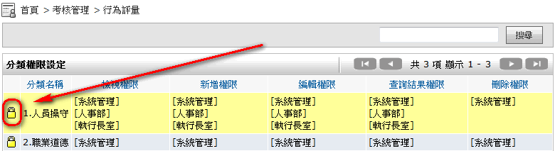 分類權限設定 頁面