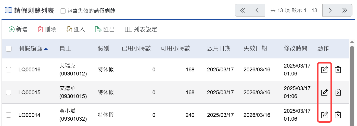 點選動作欄位的編輯功能來進行