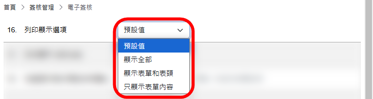列印顯示選項