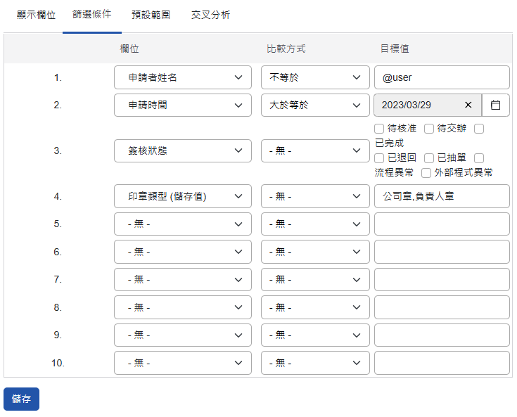 篩選條件頁籤