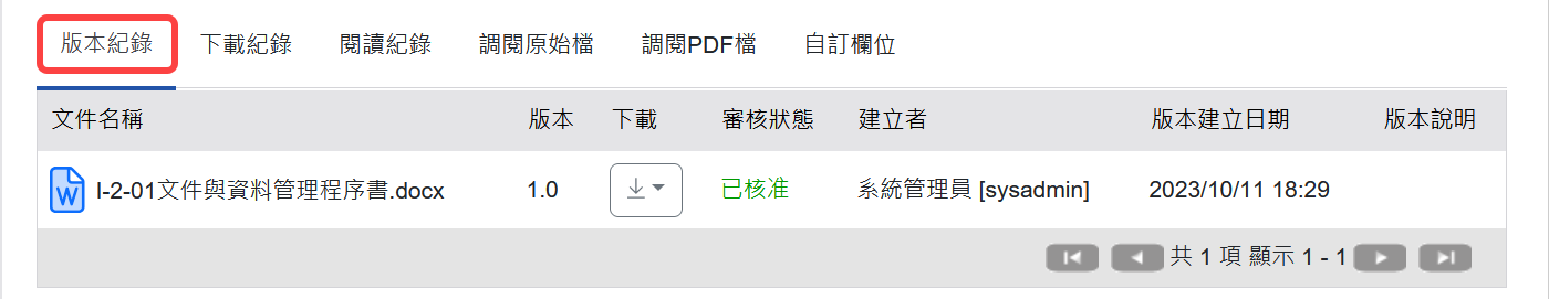 版本紀錄頁籤